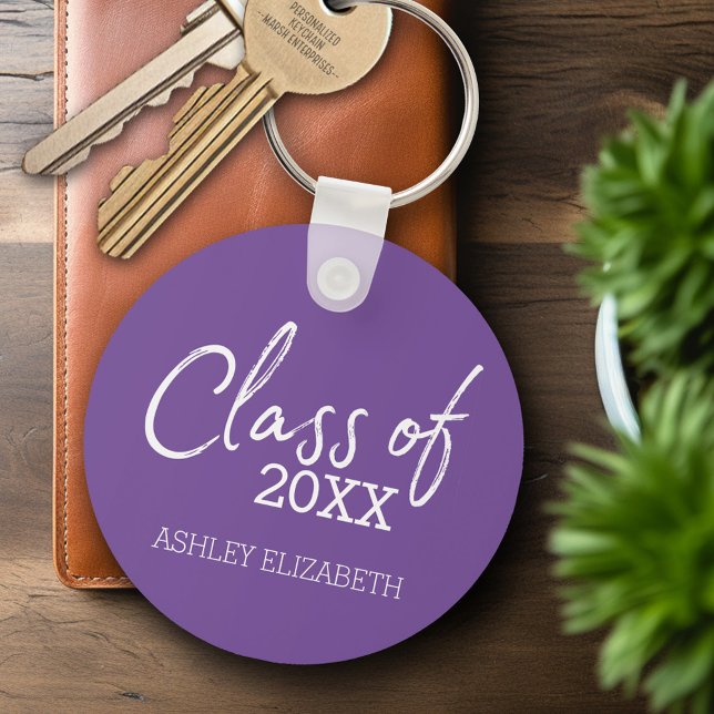 Class of 20XX Graduation Party - Purple and White Key Ring (Personalized Keychain - Graduation Party Favor)
