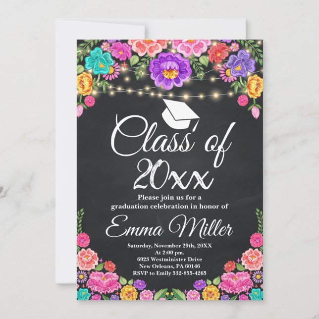 Class of 20XX Mexican Floral Chalkboard Graduation Invitation (Front)