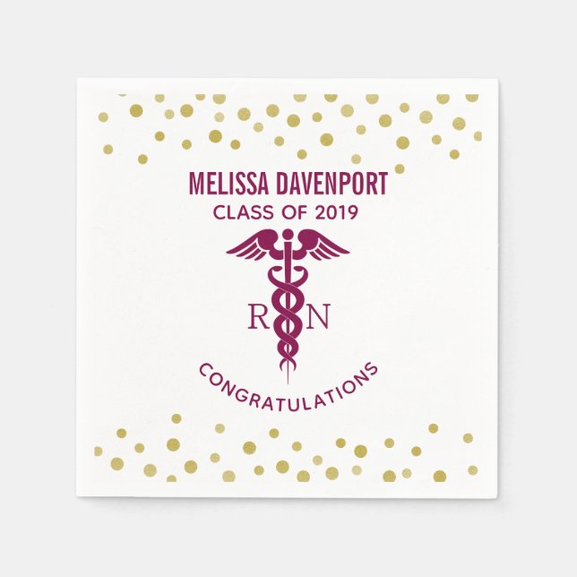 Class of 20xx Red Caduceus RN Symbol Graduation Napkin (Front)