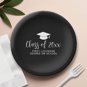 Class of 20xx Trendy Script and Name - Black Paper Plate