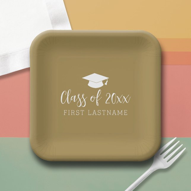 Class of 20xx Trendy Script and Name - Gold Paper Plate (Custom Paper Plate)