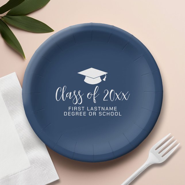 Class of 20xx Trendy Script and Name - Navy Paper Plate (Custom Paper Plate)