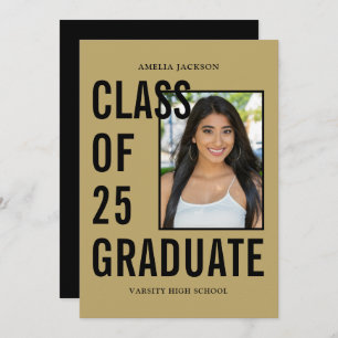 Class Of 25 Black & Gold Photo Graduation Announcement