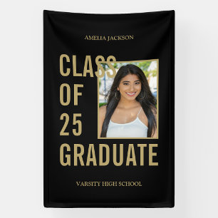 Class Of 25 Black & Gold Photo Graduation Banner
