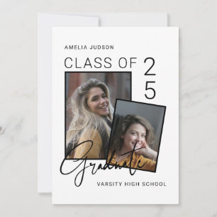 Class Of 25 Black Script 2 Photos Graduation Announcement