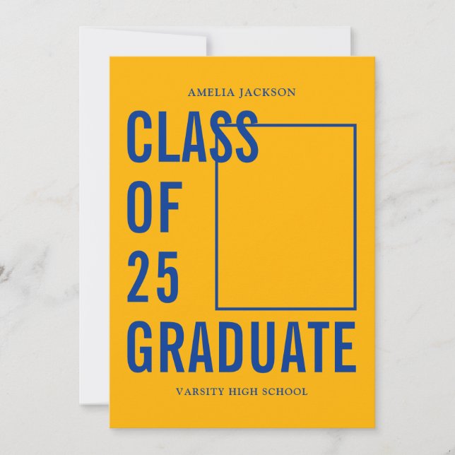 Class Of 25 Blue & Gold Photos Graduation Party Invitation (Front)