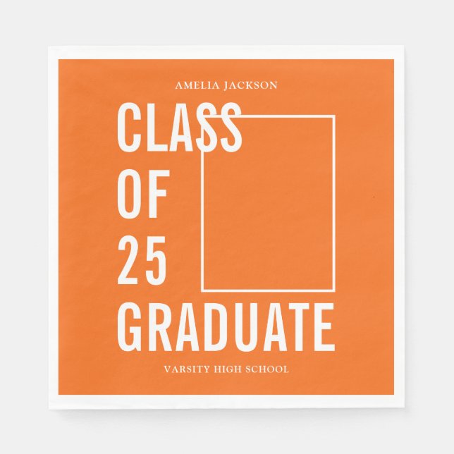 Class Of 25 Graduate Orange Photo Napkin (Front)