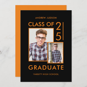 Class Of 25 Modern Black & Orange Photo Open House Invitation