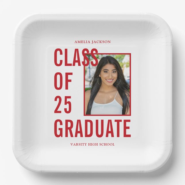 Class Of 25 Modern Red Typography Graduation Party Paper Plate (Creator Uploaded)