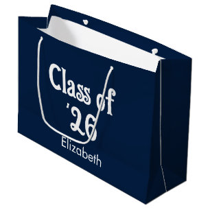 Class of '26 Dark Blue and White Graduate Name Large Gift Bag