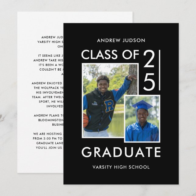 Class Of 26 Modern Black & White Photo Open House Invitation (Front/Back)