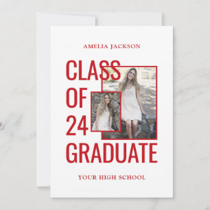 Class Of 26 Red White 2 Photo Open House Invitation
