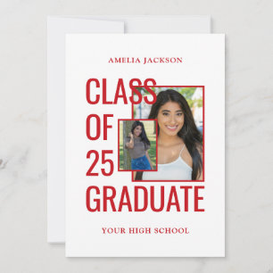 Class Of 26 Red & White 2 Photos Open House Invitation