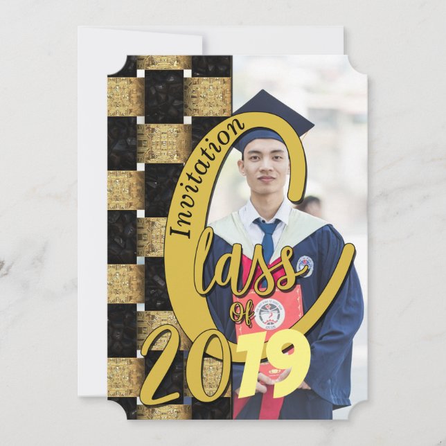 Class Of Accomplished Black and Gold Graduation Invitation (Front)