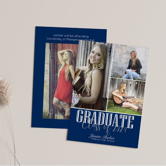 Class of Add Four Photos Blue Graduation Announcement (Creator Uploaded)