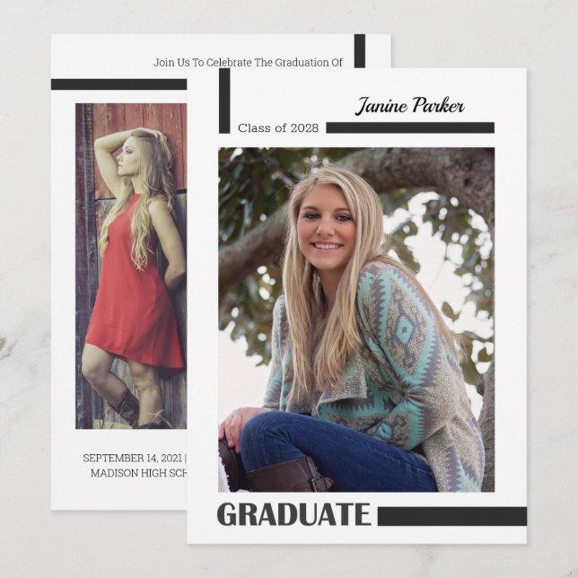 Class of Add Your Photos Modern Graduation Announcement (Front/Back)