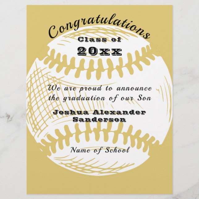 Class of  Baseball Graduation Announcement  Custom Letterhead (Front)