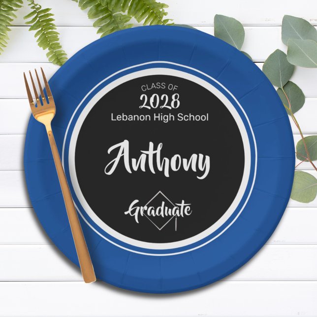 Class of Black Blue Minimal Graduation Party Paper Plate (Creator Uploaded)