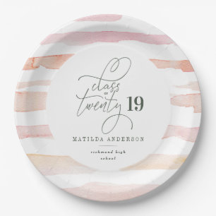 Class of blush floral watercolor graduation paper plate