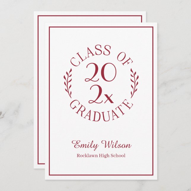 Class Of Burgundy White Emblem Graduation Party Invitation (Front/Back)