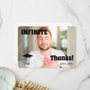 Class of-Custom Grad Photo Modern Black Script Thank You Card