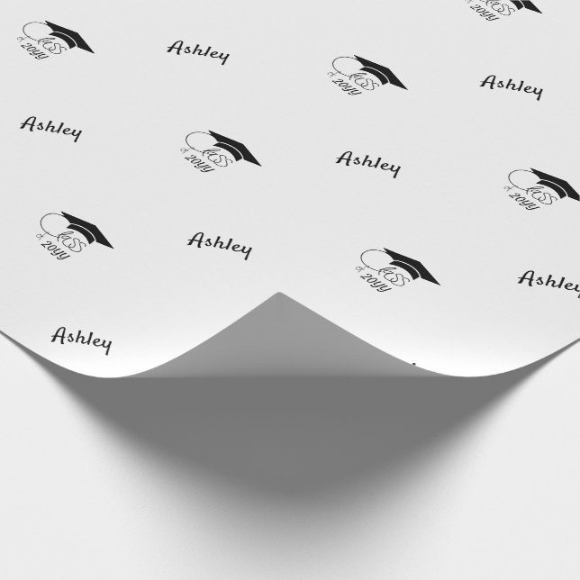 Class of Custom Year Name Modern Black  Wrapping Paper (Corner)