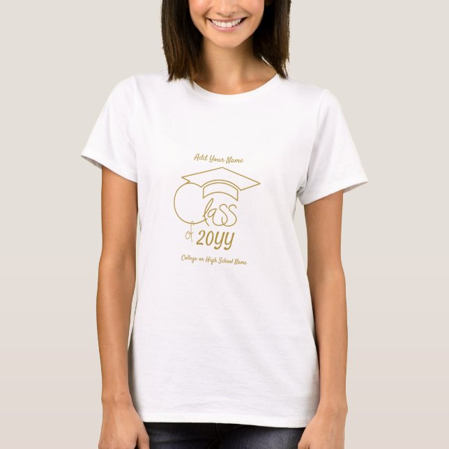 Class of-Gold Graduation Cap Outline-Custom T-Shirt (Front)