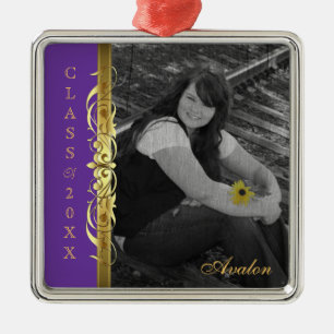Class of Gold Scroll Photo Purple Ornament