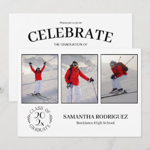 Class Of Graduate 3 Photo White Graduation Party Invitation