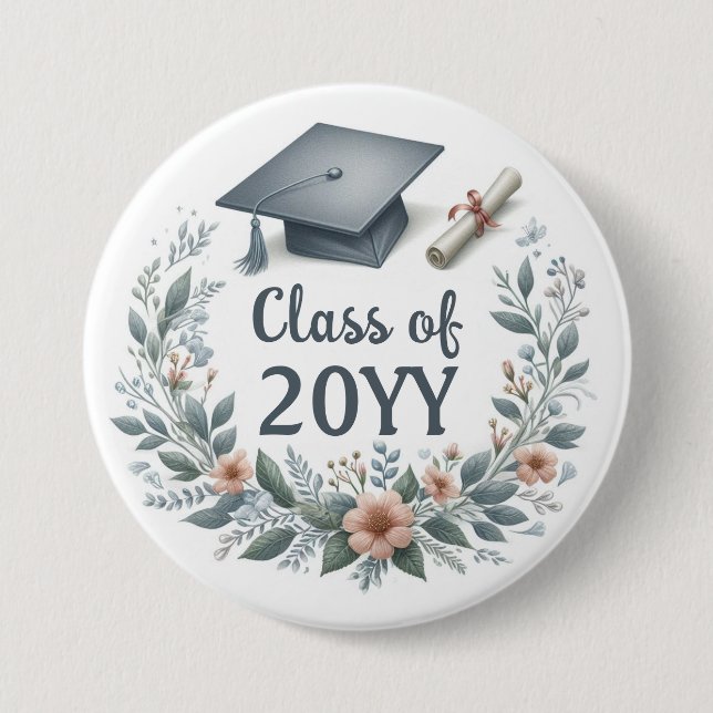 Class of Graduation Cap and Diploma Button (Front)