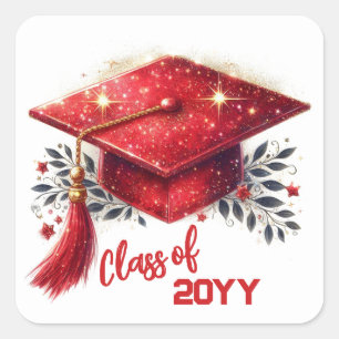 Class of Graduation Cap and Diploma Square Sticker