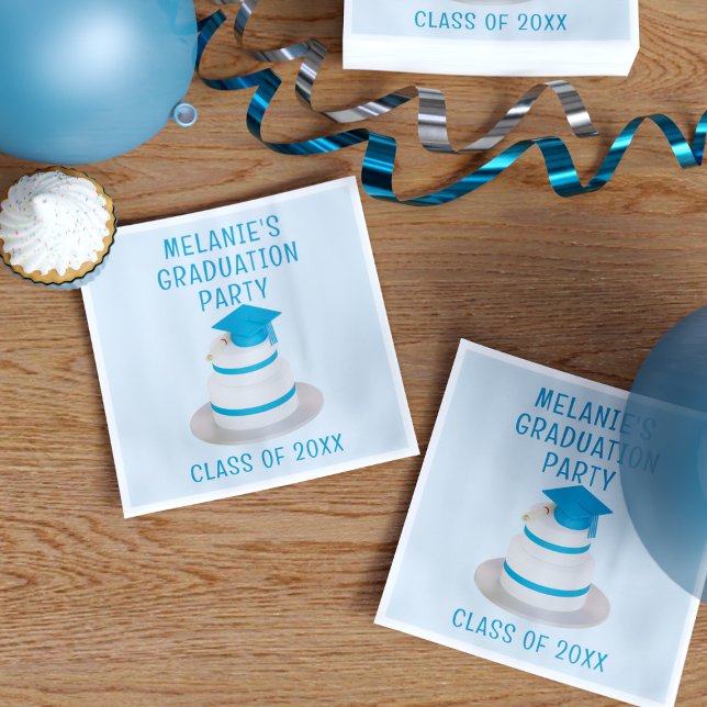 Class of Graduation Party Blue Napkins (Just add your Graduation Party Class Year to this napkins and throw your cap in the air!)