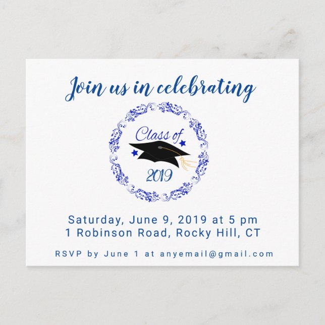 Class of Graduation Party Invitation Blue Postcard (Front)