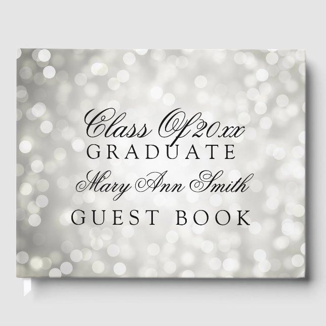 "Class Of" Graduation Party Silver Glitter Lights Guest Book (Front)