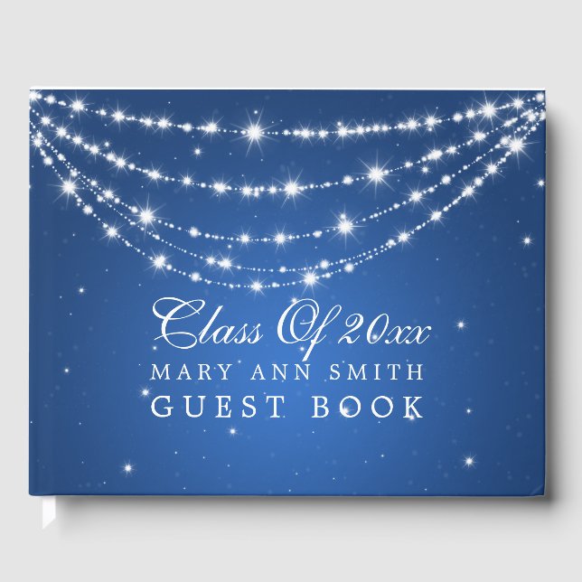 "Class Of" Graduation Party Sparkling Chain Blue Guest Book (Front)