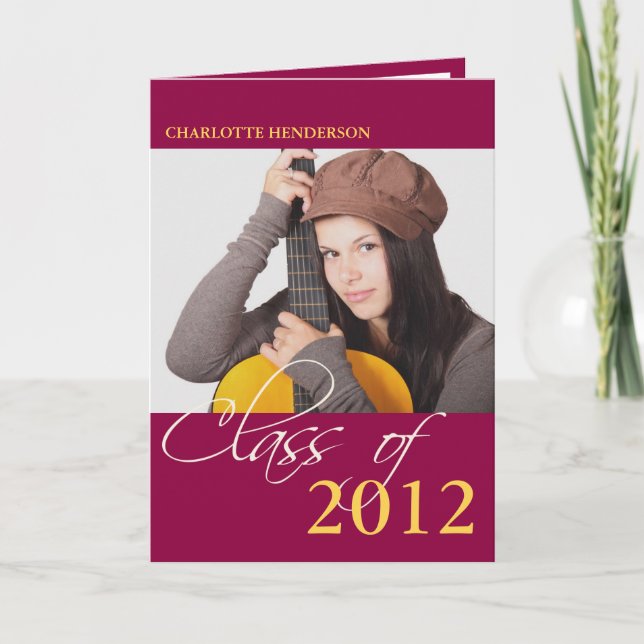 Class of maroon red graduation photo announcement (Front)