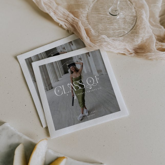 Class Of | Modern Personalized Graduation Photo Napkin (Creator Uploaded)