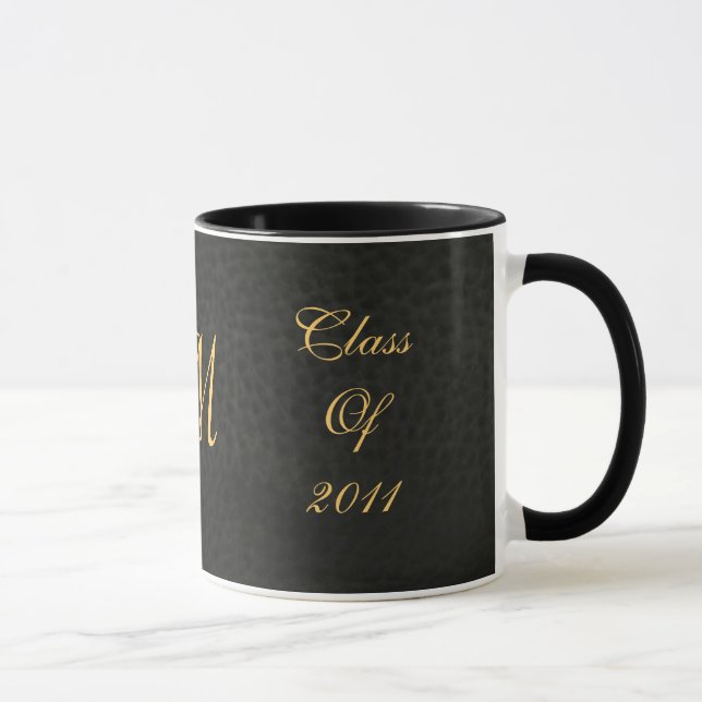 Class Of Monogram Black Leather Graduation Mug (Right)