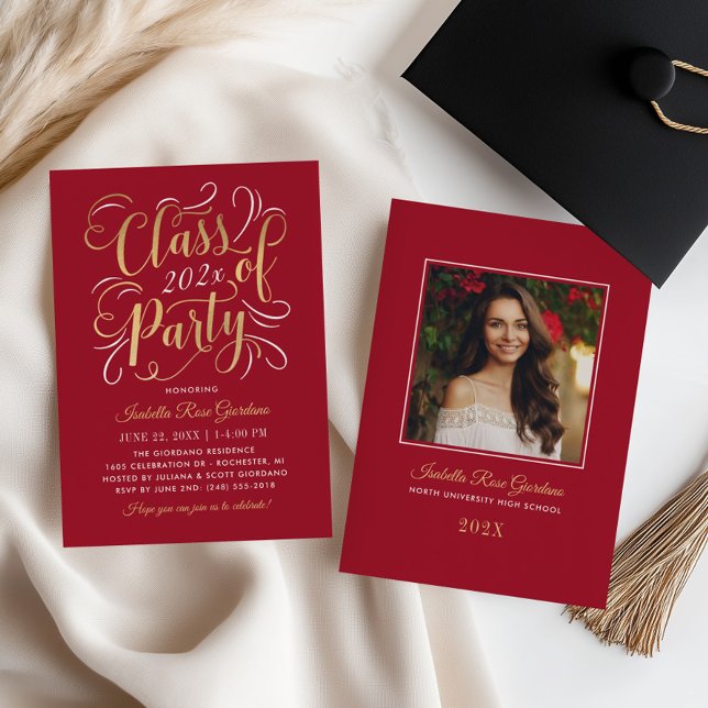 Class of Party Rich Red Gold Photo Grad 2026 Invitation (Creator Uploaded)