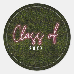 Class Of Pink Neon Graduation Classic Round Sticker