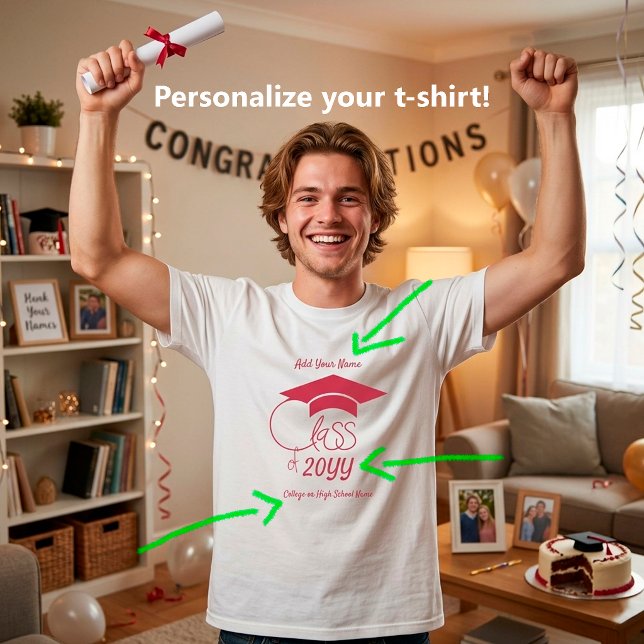 Class of-Red Graduation Cap-Custom T-Shirt (Enjoy and celebrate your graduation day!)