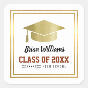 class of... school graduation student name square sticker