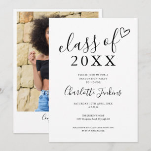 Class of Script Heart Photo Graduation Party Invitation