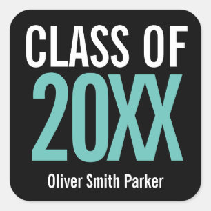 Class of Teal Bold Personalised Graduation Square Sticker