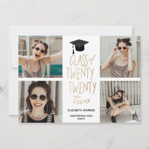 Class of Twenty Two Photo Collage Gold Graduation Announcement