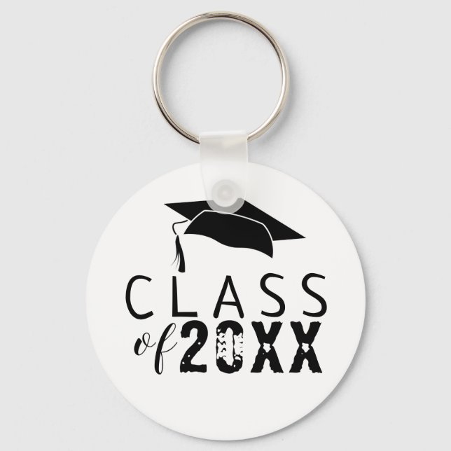 Class of Typography Black Graduation Cap Key Ring (Front)