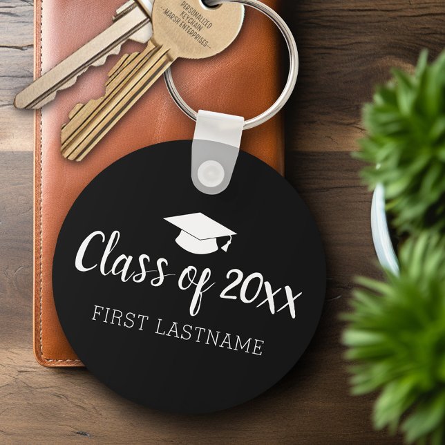 Class of Year and Name - Black Can Change Colour Key Ring (Personalized Keychain - Graduation Party Favor)