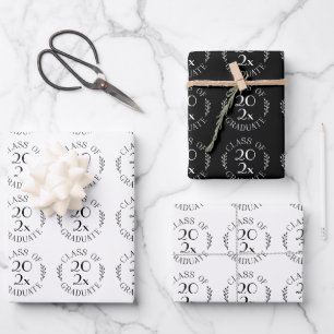 Class of Year Graduate Black White Typography Wrapping Paper Sheet