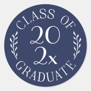 Class of Year Graduate Chic Navy Blue White Emblem Classic Round Sticker