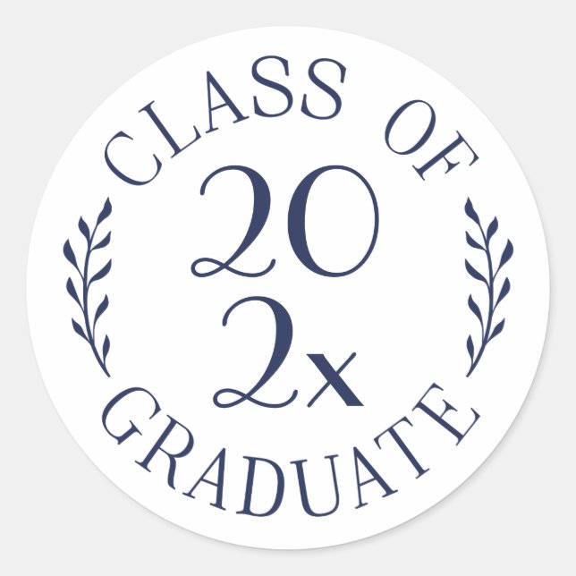 Class of Year Graduate Chic Navy White Typography Classic Round Sticker (Front)